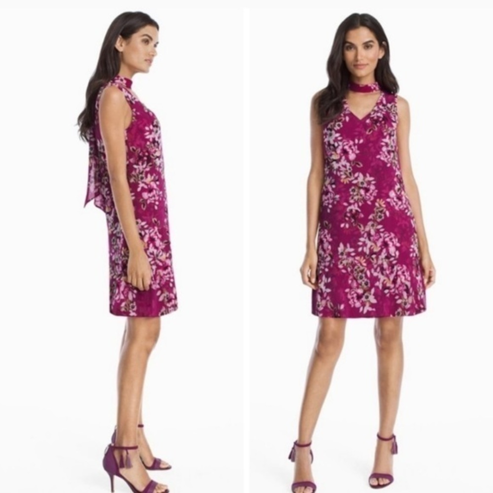 Sleeveless Magenta Floral Choker Dress